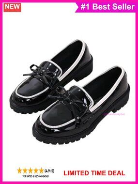 Patent Leather Bow Loafers Thick Slip-On Flat Shoes